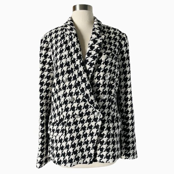 L’Agence Kenzie Houndstooth Blazer Black White Tweed Size 12 - Picture 3 of 9